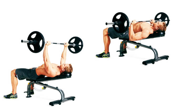 ترهلات الثدي عند الرجال - تمرين الضغط المستوي بالبار (barbell flat bench press)